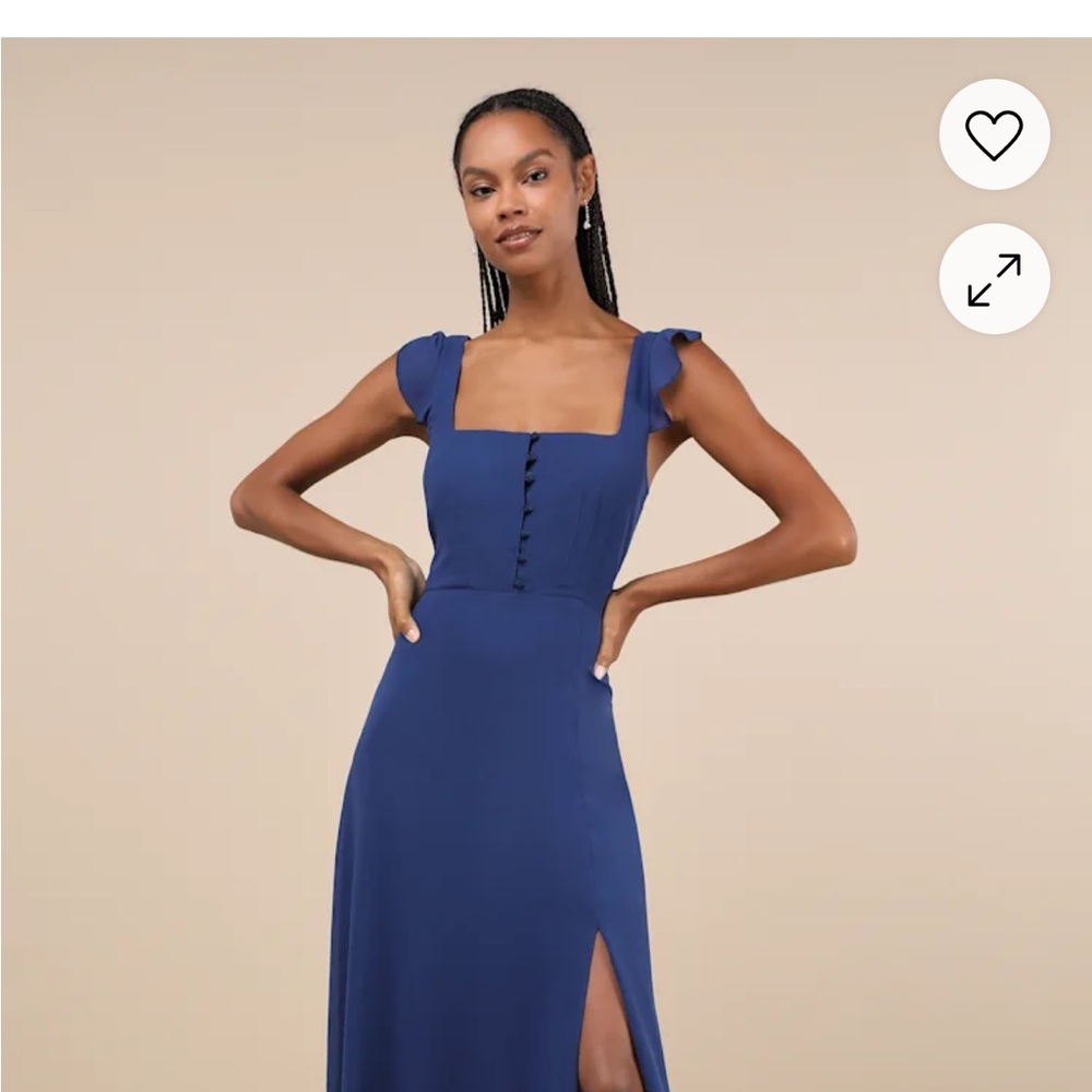 Lulu's Blue Buttoned Maxi Sundress with Cap Sleeves